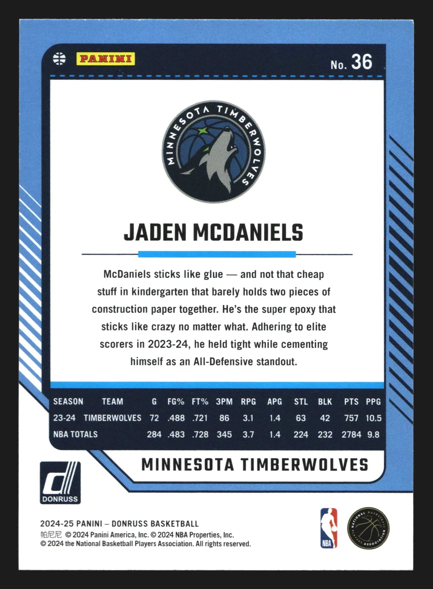 2024-25 Panini Donruss Jaden McDaniels #36 Minnesota Timberwolves - Basketball Card Single