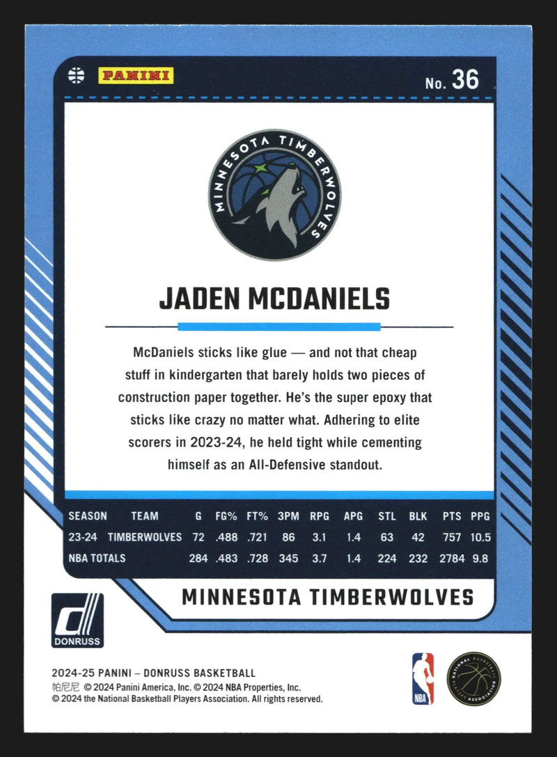2024-25 Panini Donruss Jaden McDaniels #36 Minnesota Timberwolves - Basketball Card Single