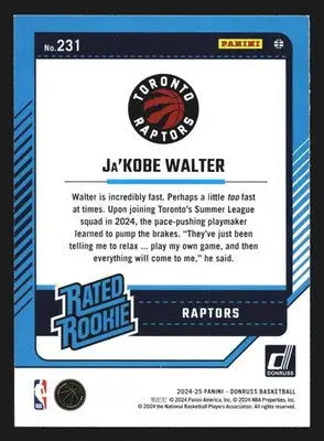 2024-25 Panini Donruss Ja’Kobe Walter #231 Rated Rookie RC Toronto Raptors - Basketball Card Single