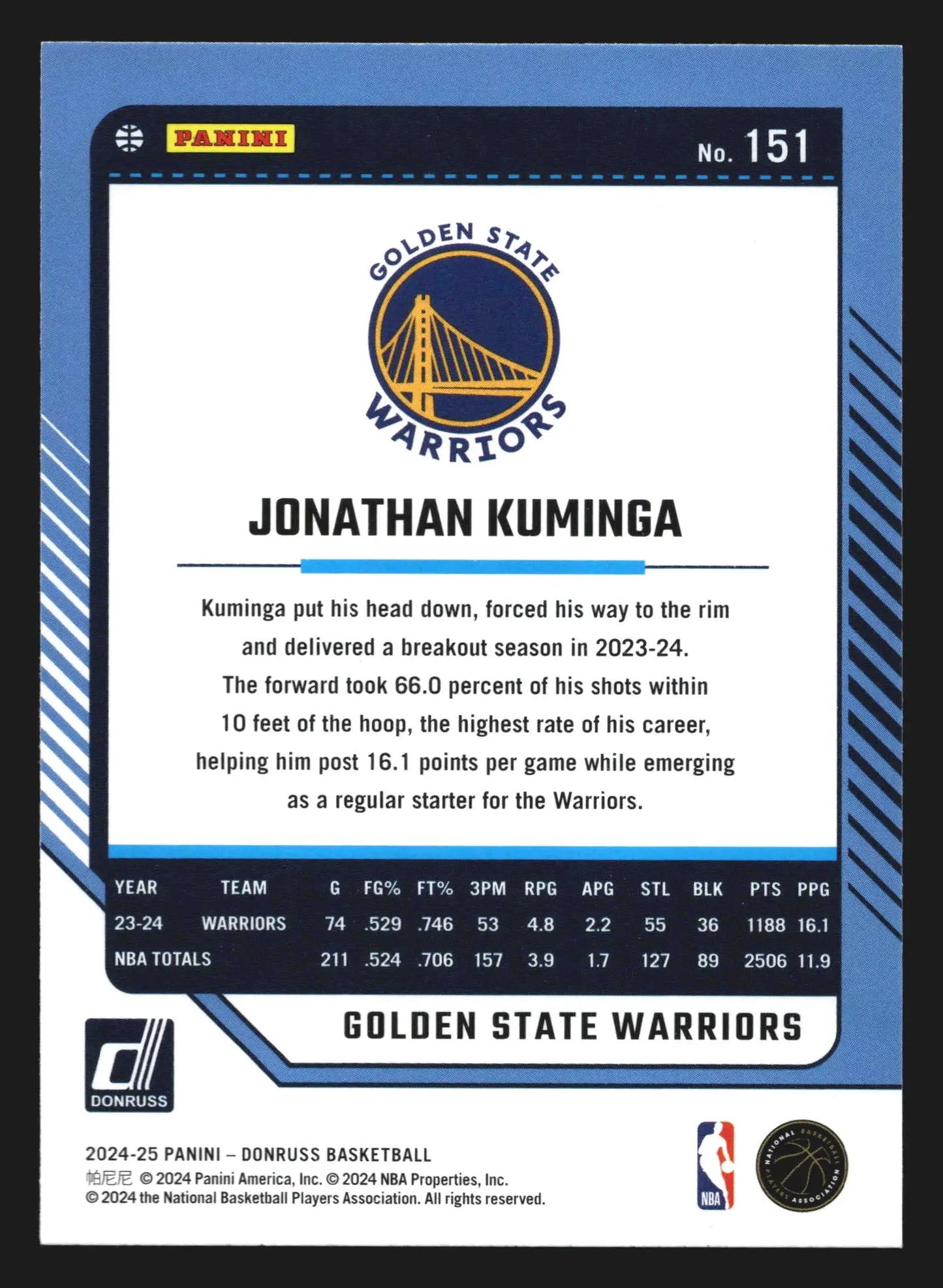 2024-25 Panini Donruss Jonathan Kuminga #151 Golden State Warriors - Basketball Card Single