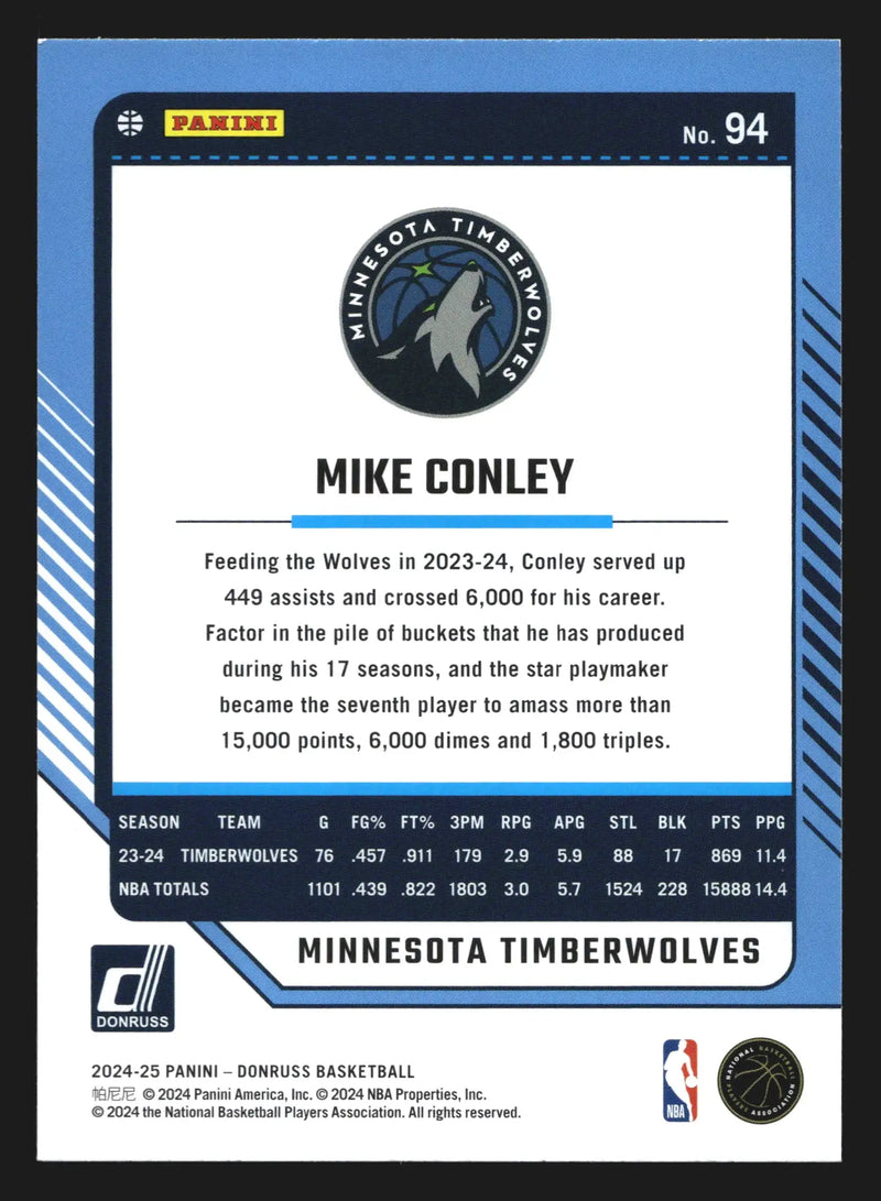2024-25 Panini Donruss Mike Conley #94 Minnesota Timberwolves - Basketball Card Single