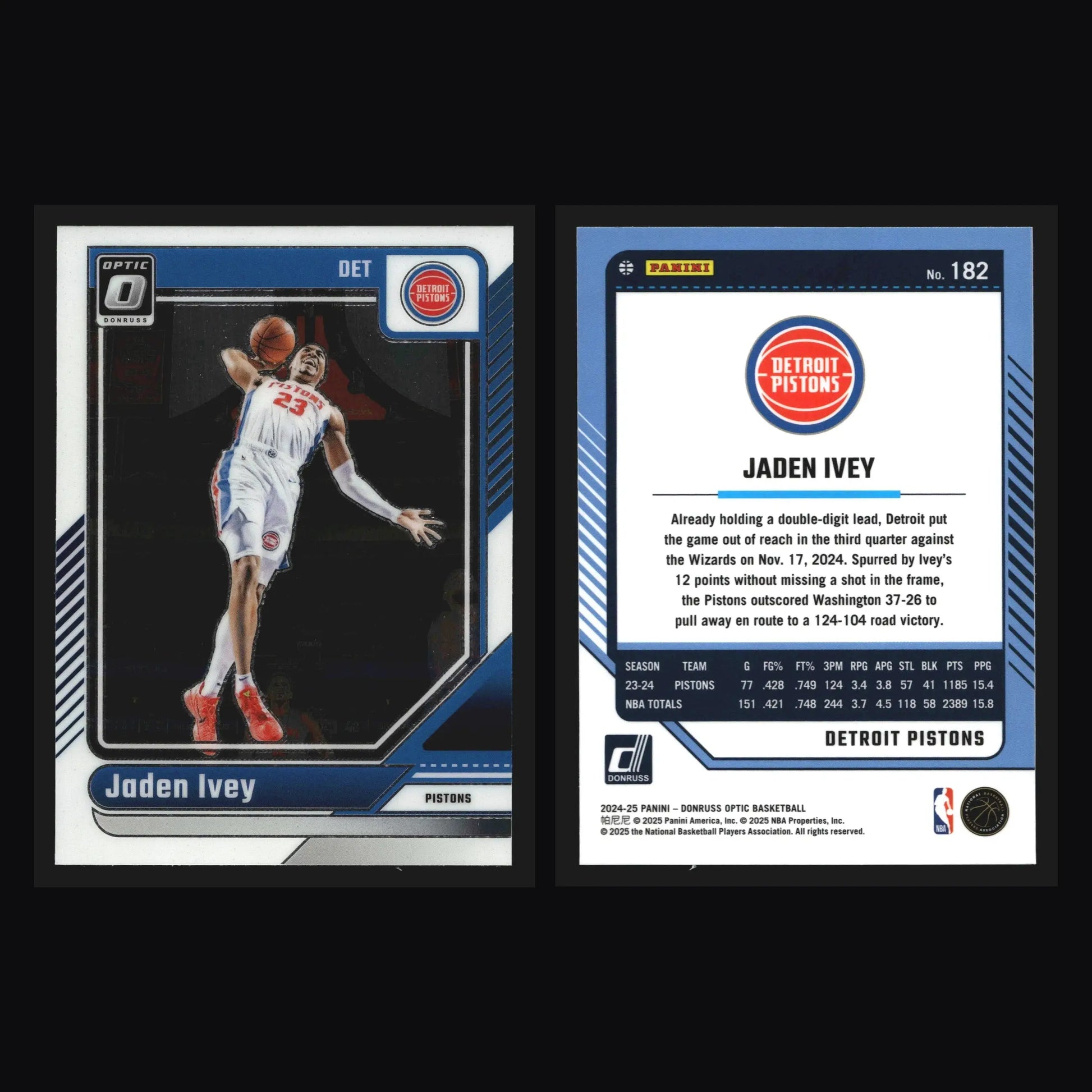 2024-25 Panini Donruss Optic Jaden Ivey #182 Detroit Pistons