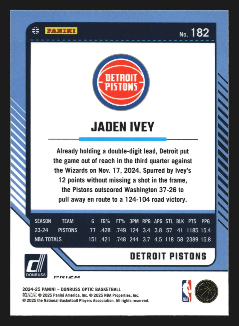2024-25 Panini Donruss Optic Jaden Ivey #182 Red International Scope
