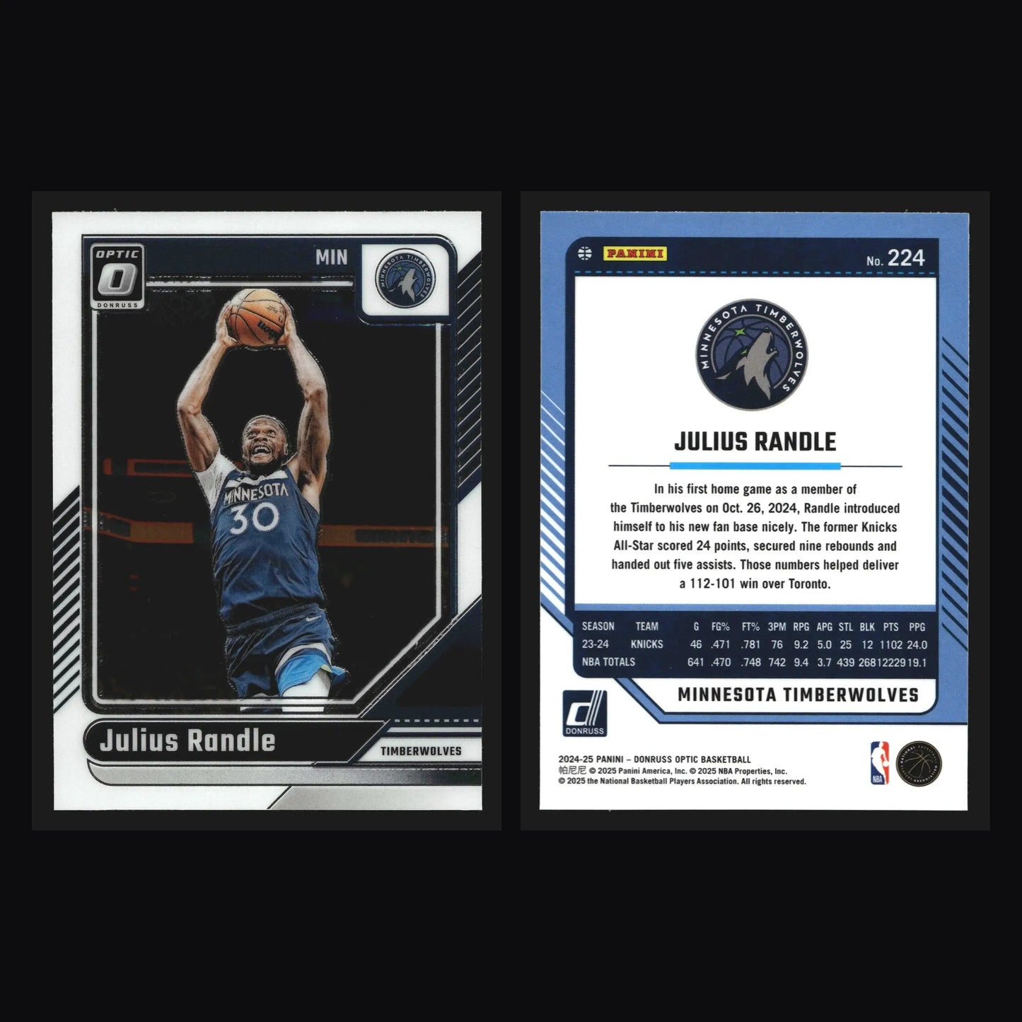 2024-25 Panini Donruss Optic Julius Randle #224 Timberwolves - Basketball Card Single