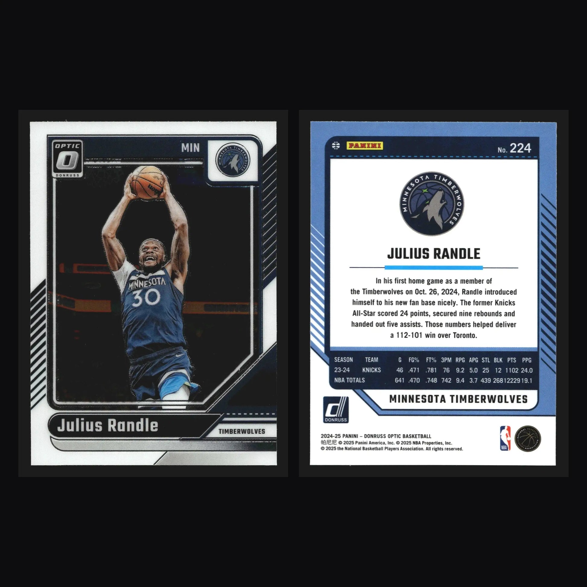 2024-25 Panini Donruss Optic Julius Randle #224 Timberwolves - Basketball Card Single