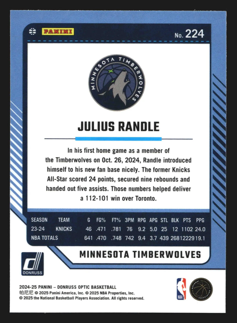 2024-25 Panini Donruss Optic Julius Randle #224 Timberwolves - Basketball Card Single