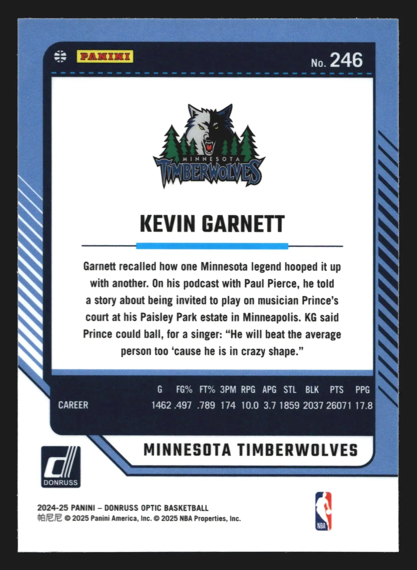 2024-25 Panini Donruss Optic Kevin Garnett #246 Legends Wolves HOF - Basketball Card Single