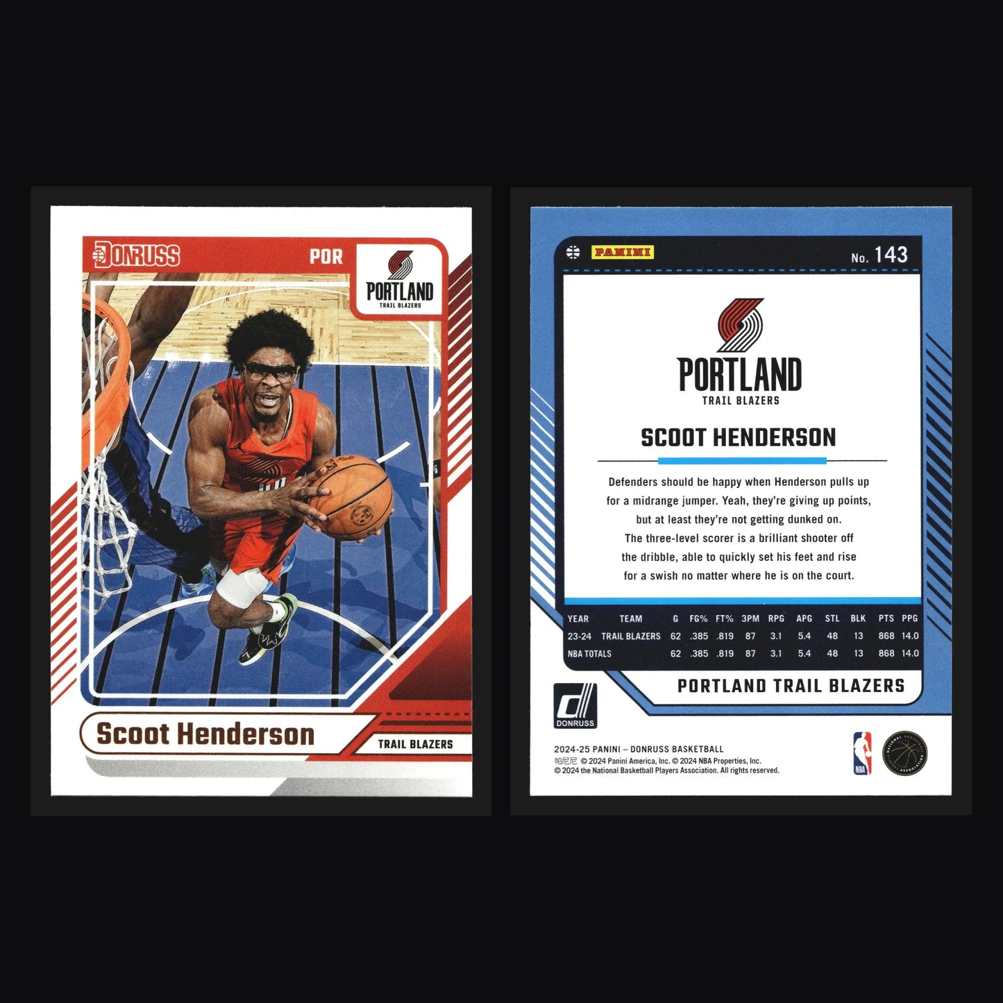 2024-25 Panini Donruss Scoot Henderson #143 Portland Trail Blazers - Basketball Card Single