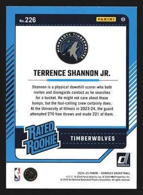 2024-25 Panini Donruss Terrence Shannon Jr. #226 Rated Rookie RC - Basketball Card Single