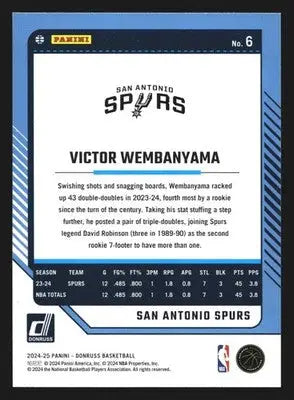 2024-25 Panini Donruss Victor Wembanyama #6 San Antonio Spurs - Basketball Card Single