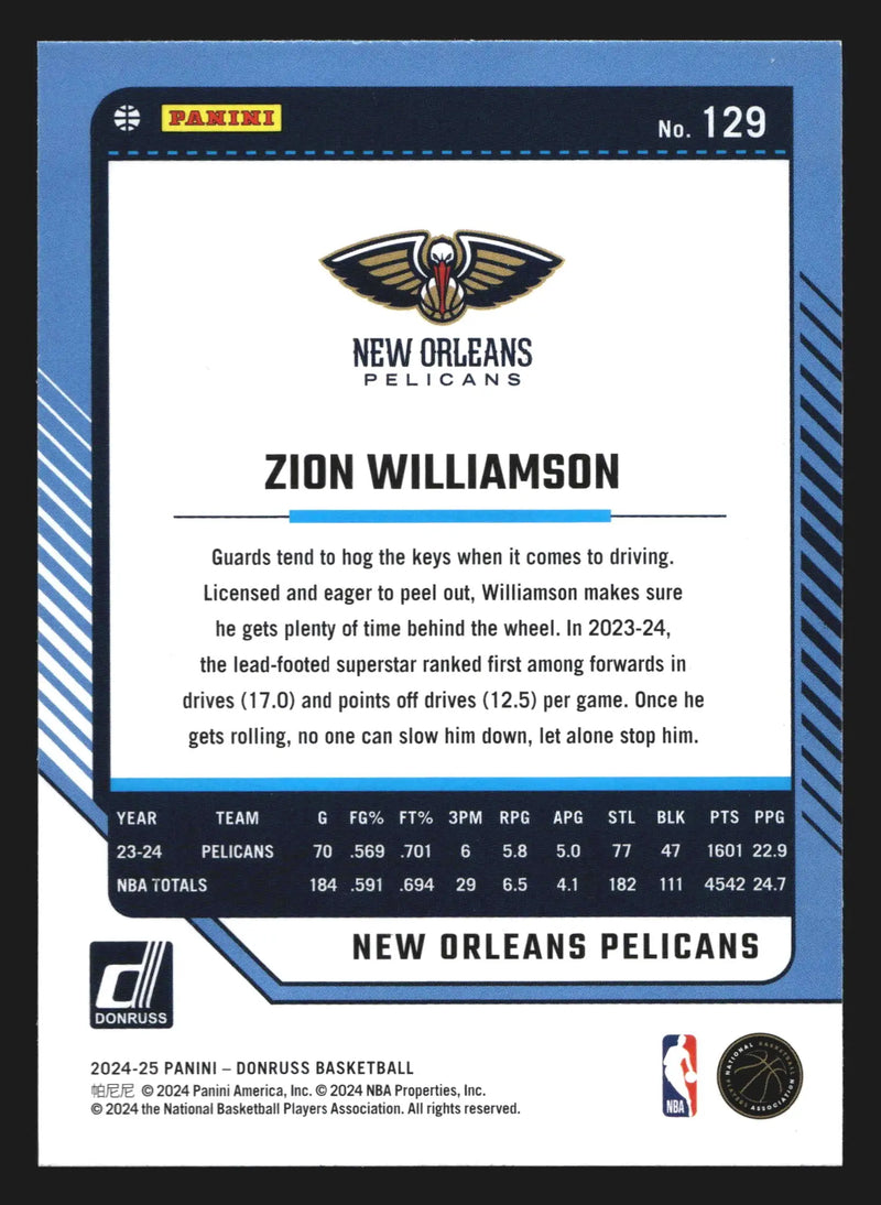 2024-25 Panini Donruss Zion Williamson #129 New Orleans Pelicans