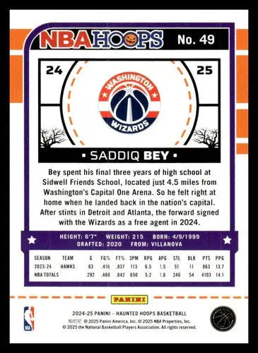 2024-25 Panini Haunted Hoops #49 Saddiq Bey NM-MT Wizards ID:79282 - Basketball Card Single