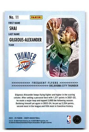 Original gloss Shai Gilgeous-Alexander basketball card from Panini Hoops Frequent Flyers