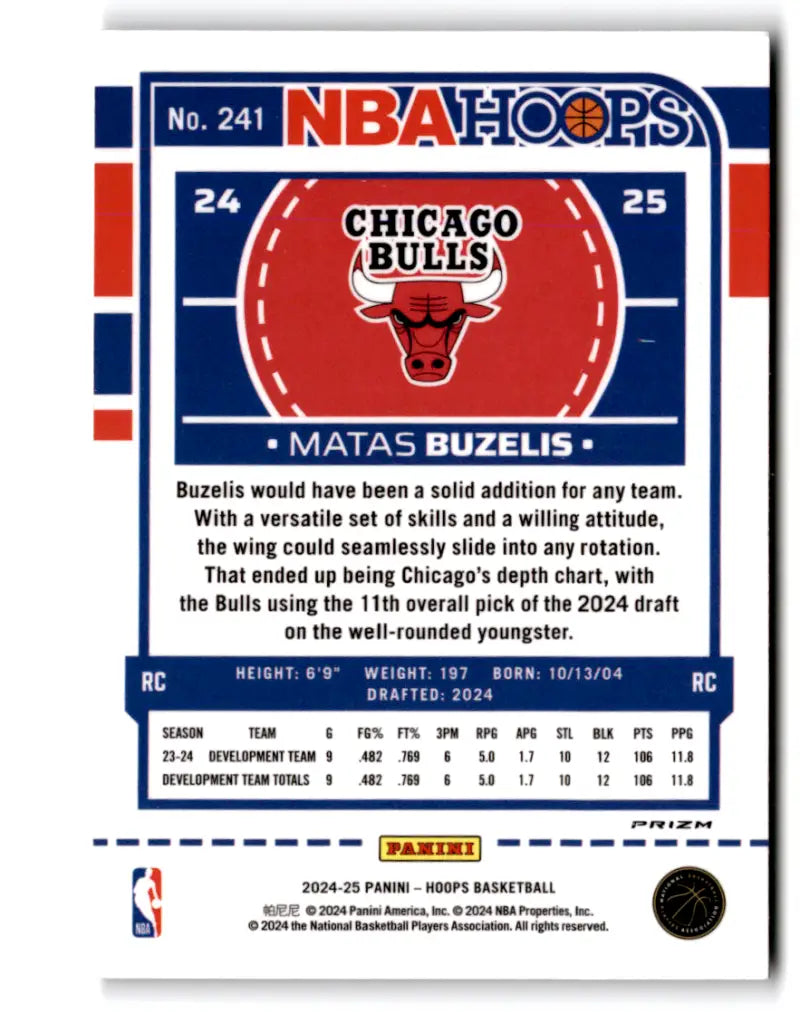 2024-25 Panini Hoops Premium Prizms Winter #241 Matas Buzelis NM-MT RC ID:78072 - Basketball Card Single