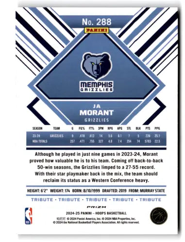 2024-25 Panini Hoops Premium Prizms Winter #288 Ja Morant NM-MT Grizzli ID:78073 - Basketball Card Single