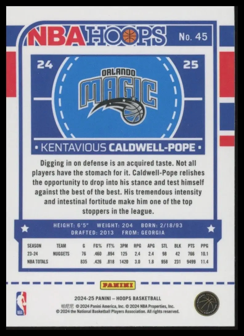 2024-25 Panini Hoops Premium Stock Kentavious Caldwell Pope #45 Orlando Magic - Basketball Card Single