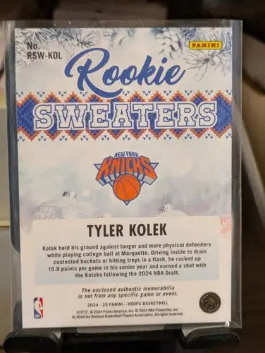 2024-25 Panini Hoops Rookie Sweaters #31 Tyler Kolek NM-MT MEM Knicks ID:78057 - Basketball Card Single
