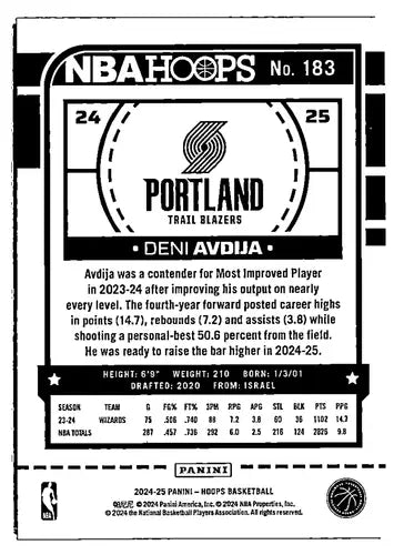 2024-25 Panini Hoops Winter #183 Deni Avdija NM-MT Blazers ID:78128 - Basketball Card Single