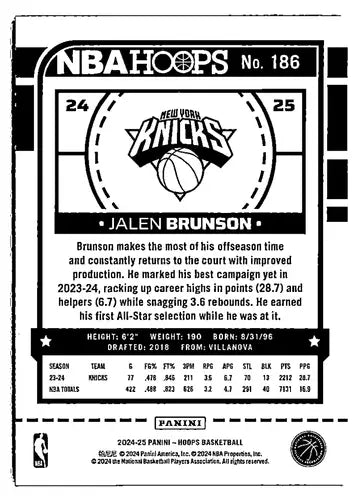 2024-25 Panini Hoops Winter #186 Jalen Brunson NM-MT Knicks ID:78130 ID:78130 - Basketball Card Single