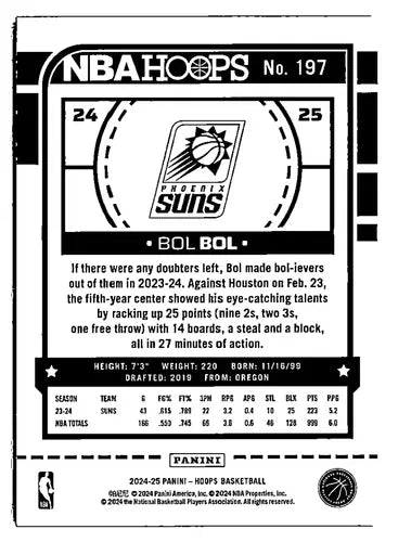 Original gloss Panini Hoops Winter Bol Bol basketball card from 2024-25 Panini Hoops