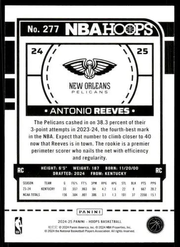 Basketball card back featuring original gloss from 2024-25 Panini Hoops Winter Panini Hoops