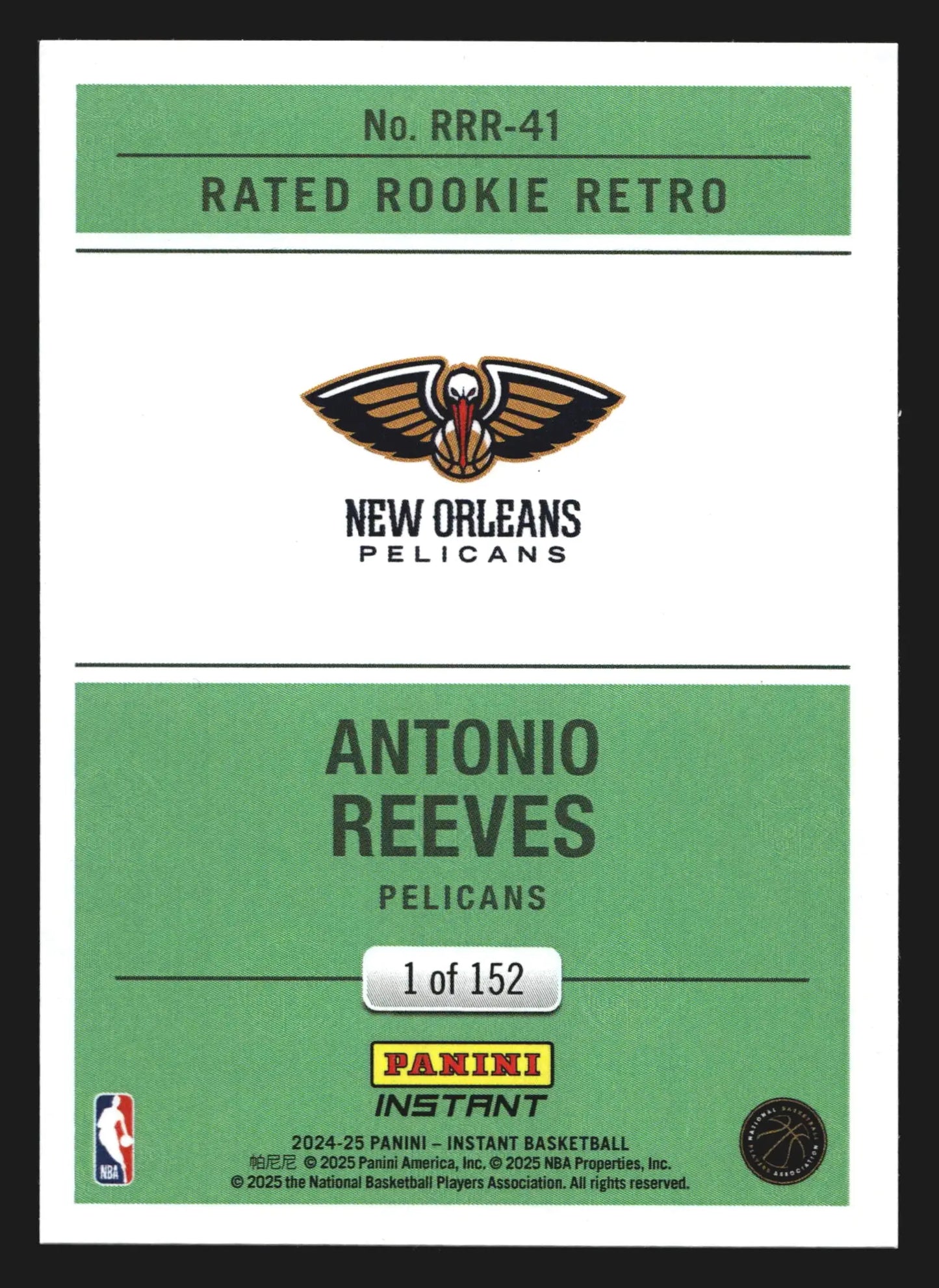 2024-25 Panini Instant Antonio Reeves #RRR-41 Rated Rookie Retro RC /152