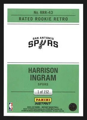 2024-25 Panini Instant Harrison Ingram #RRR-43 Rated Rookie Retro RC Spurs - Basketball Card Single