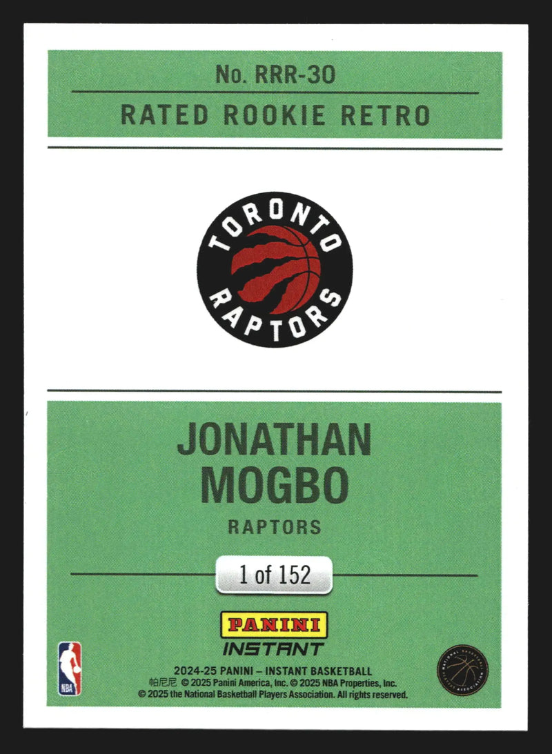 2024-25 Panini Instant Jonathan Mogbo #RRR-30 Rated Rookie Retro RC Raptors - Basketball Card Single