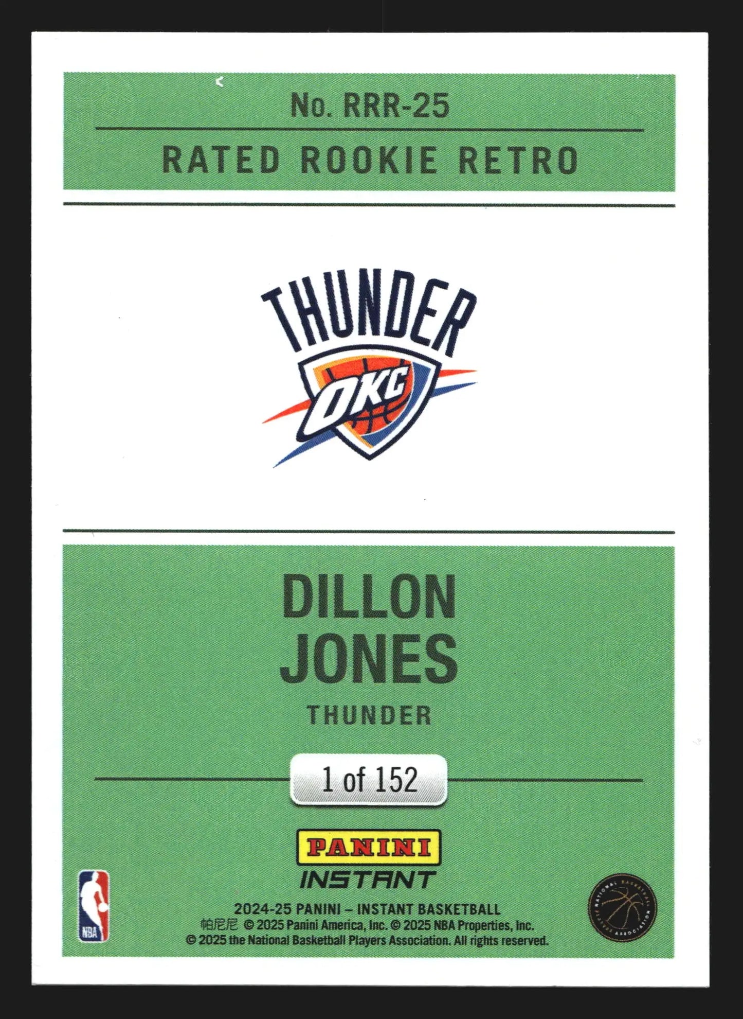 2024-25 Panini Instant Rated Rookie Retro Dillon Jones #RRR-25 /152 RC - Basketball Card Single