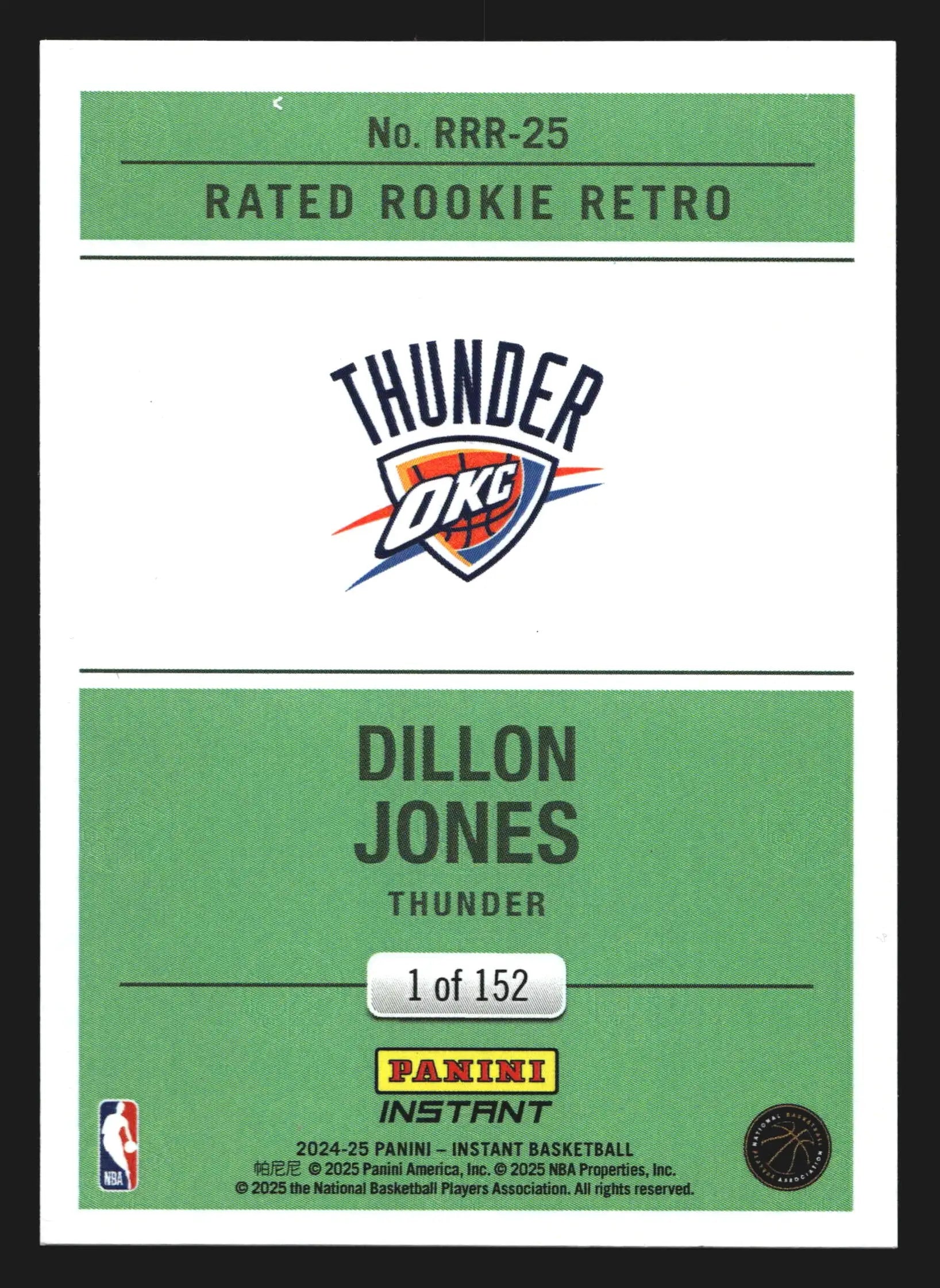 2024-25 Panini Instant Rated Rookie Retro Dillon Jones #RRR-25 /152 RC - Basketball Card Single