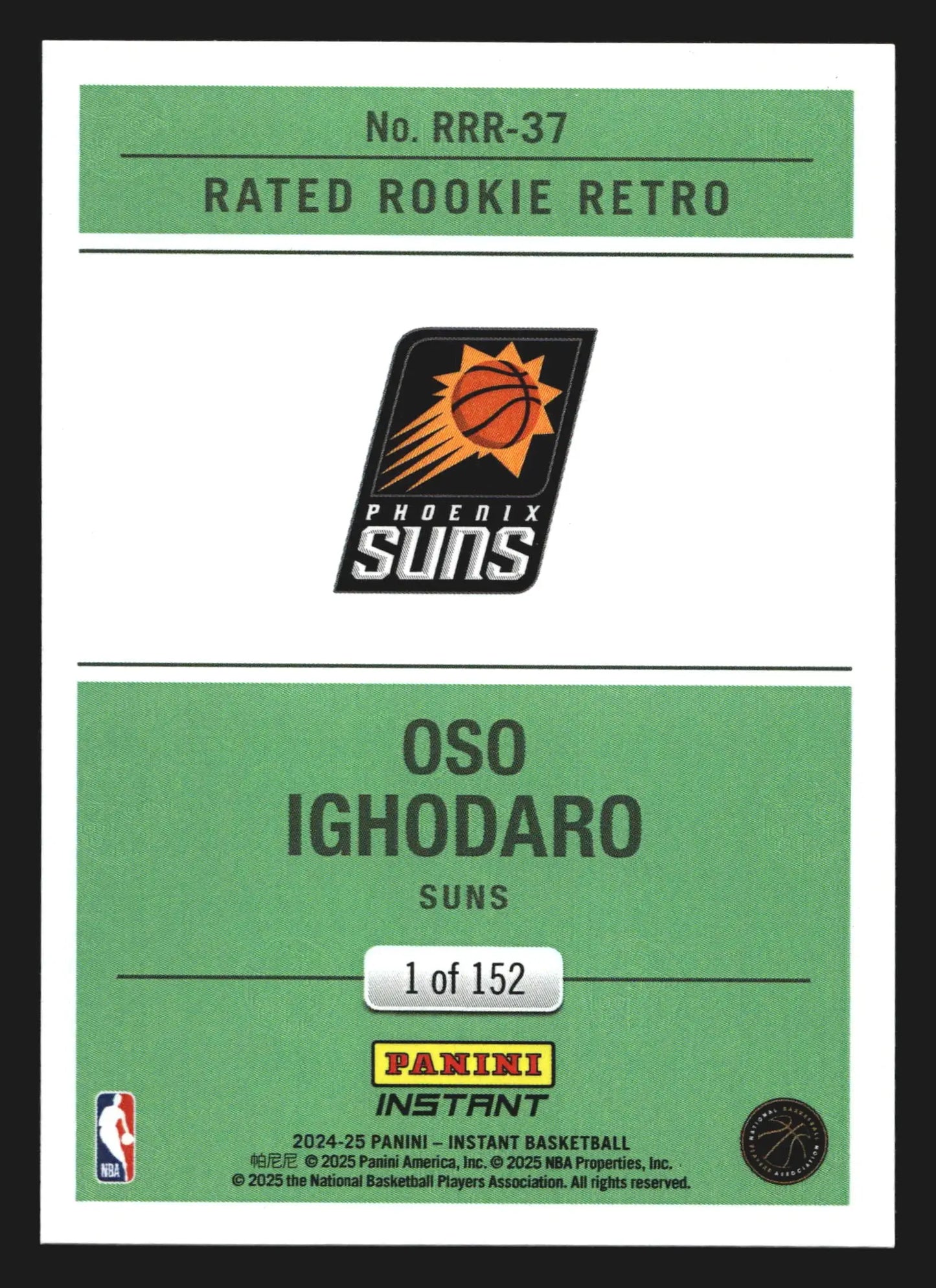 2024-25 Panini Instant Rated Rookie Retro Oso Ighodaro #RRR-37 RC /152 Suns - Basketball Card Single