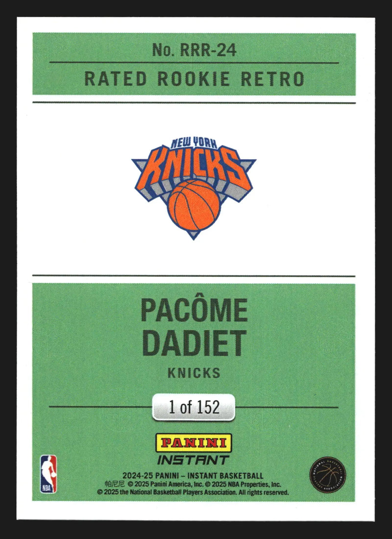 2024-25 Panini Instant Rated Rookie Retro #RRR-24 Pacome Dadiet Knicks RC