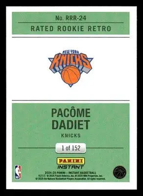 2024-25 Panini Instant #RRR-24 Pacôme Dadiet Rated Rookie Retro #/152 - Basketball Card Single