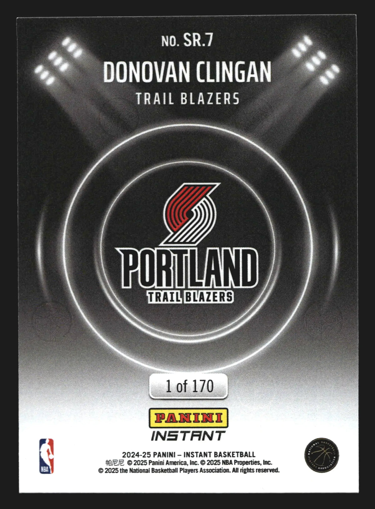 2024-25 Panini Instant Spotlight Rookies Donovan Clingan #SR.7 RC /170 - Basketball Card Single