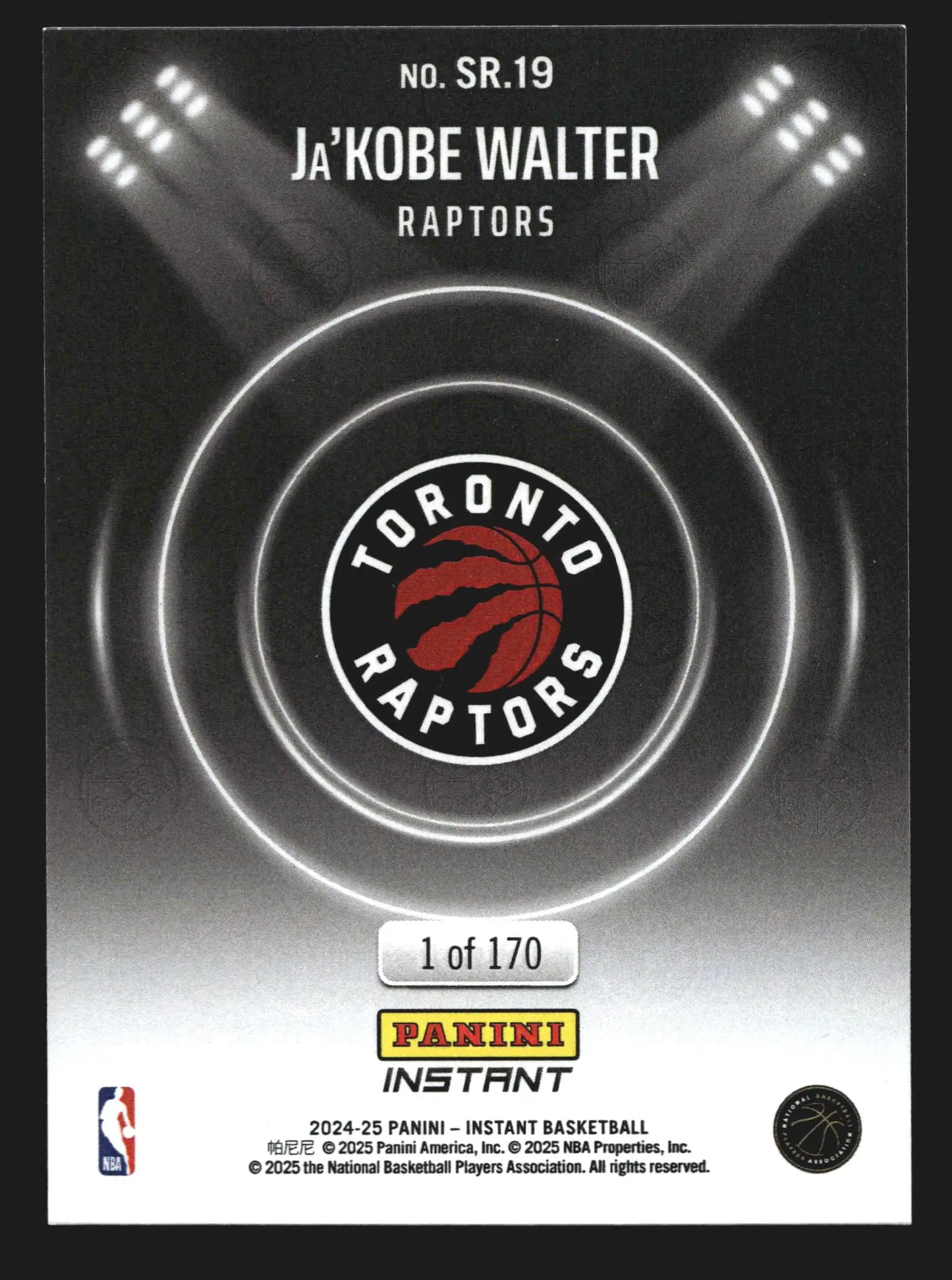 2024-25 Panini Instant Spotlight Rookies Ja’Kobe Walter #SR.19 RC 1 of 170 - Basketball Card Single