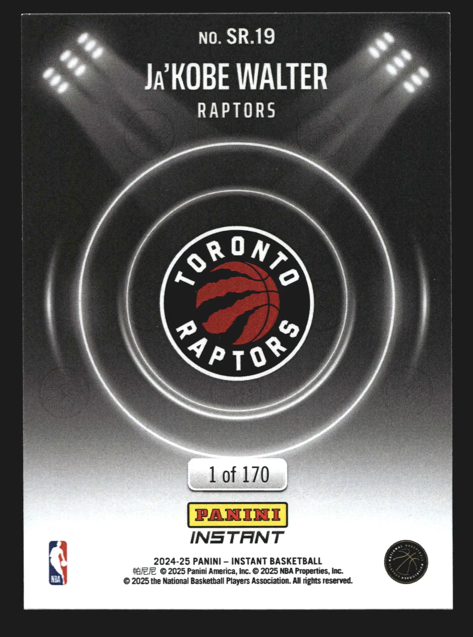 2024-25 Panini Instant Spotlight Rookies Ja’Kobe Walter #SR.19 RC 1 of 170 - Basketball Card Single