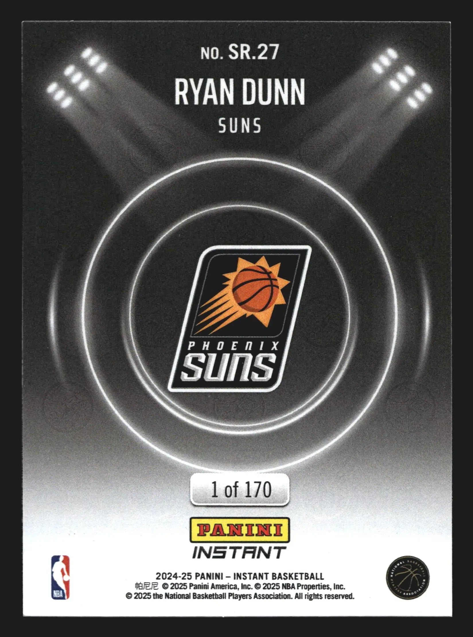 2024-25 Panini Instant Spotlight Rookies Ryan Dunn #SR.27 RC /170 Suns - Basketball Card Single