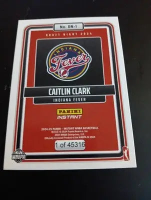 2024-25 Panini Instant WNBA - Draft Night Caitlin Clark #DN-1 /45316 (RC). NRMT+ - Basketball Card Single