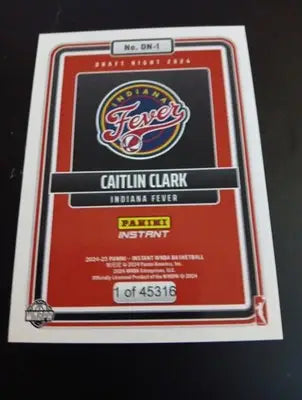 2024-25 Panini Instant WNBA - Draft Night Caitlin Clark #DN-1 /45316 (RC). NRMT+ - Basketball Card Single