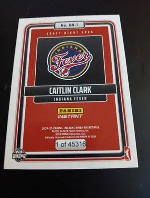 2024-25 Panini Instant WNBA - Draft Night Caitlin Clark #DN-1 /45316 (RC). NRMT+ - Basketball Card Single