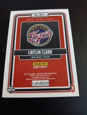 2024-25 Panini Instant WNBA - Draft Night Caitlin Clark #DN-1 /45316 (RC). NRMT+ - Basketball Card Single