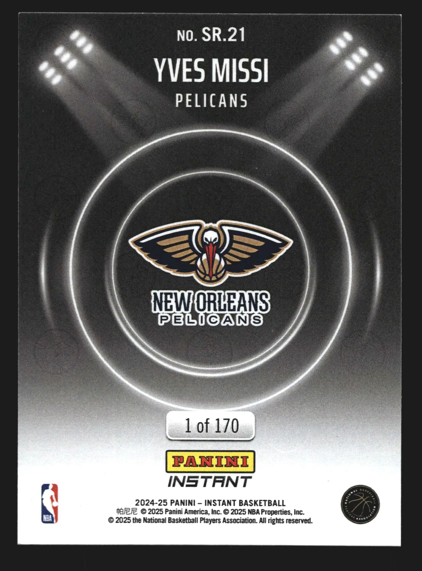 2024-25 Panini Instant Yves Missi #SR-21 Spotlight Rookies RC Pelicans