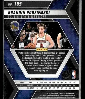 2024-25 Panini Mosaic #105 Brandin Podziemski - Basketball Card Single