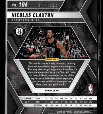 2024-25 Panini Mosaic #106 Nicolas Claxton Blue Mosaic #/199 - Basketball Card Single