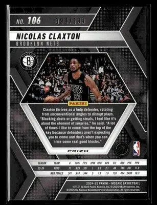 2024-25 Panini Mosaic #106 Nicolas Claxton Blue Mosaic - Basketball Card Single