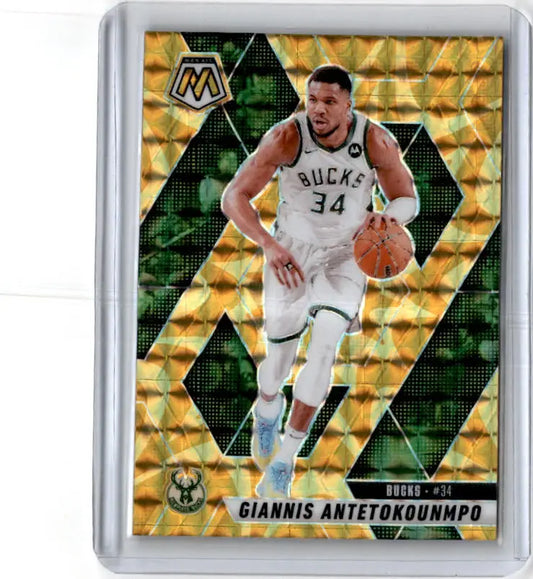 2024-25 Panini Mosaic #13 Giannis Antetokounmpo Reactive Yellow Mosaic - Basketball Card Single