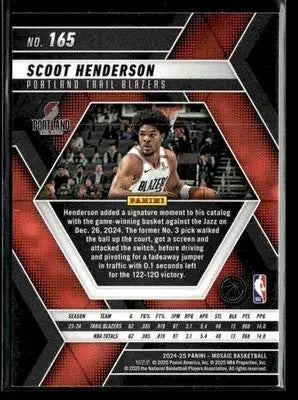 2024-25 Panini Mosaic #165 Scoot Henderson - Basketball Card Single
