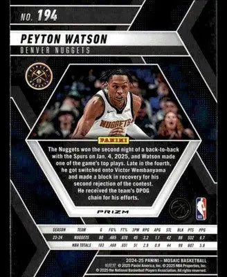 2024-25 Panini Mosaic #194 Peyton Watson Premium - Basketball Card Single