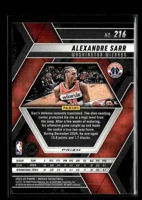 2024-25 Panini Mosaic #216 Alexandre Sarr Fast Break Silver Mosaic - Basketball Card Single