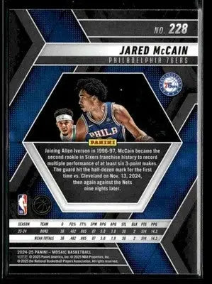 2024-25 Panini Mosaic #228 Jared McCain Base RC Philadelphia 76ers - Basketball Card Single